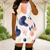 Women Plus Size Round Neck Short Sleeve Colorful Printed Fitted Mini Dress