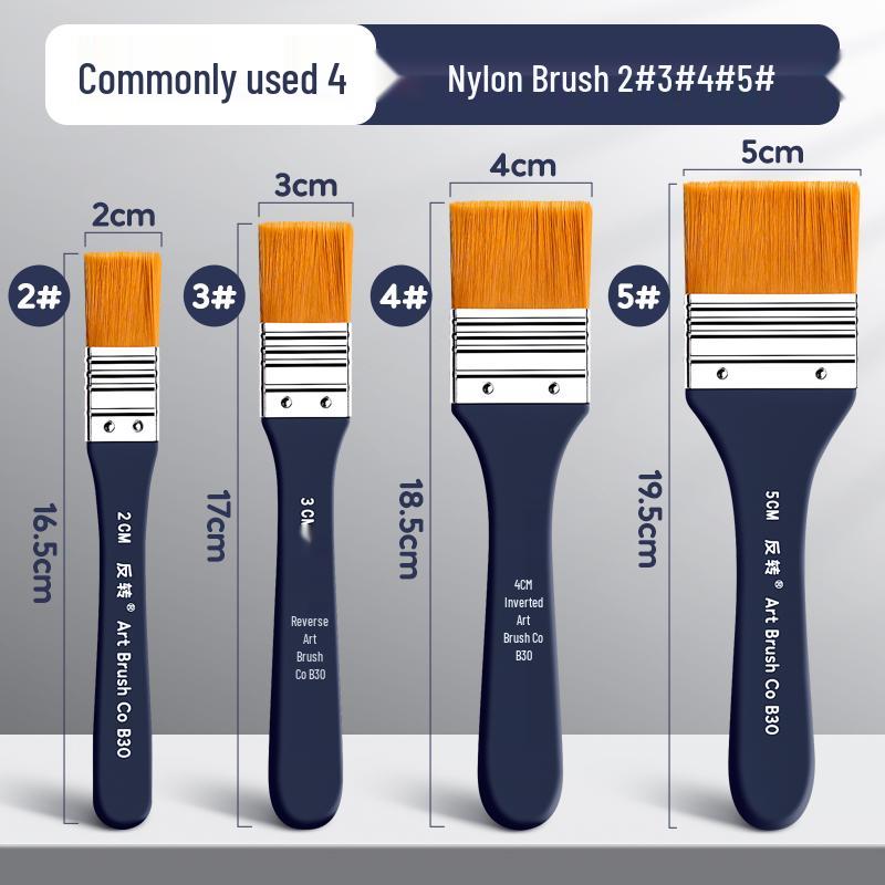 Flat Nylon Paintbrush for Oil, Acrylic, Gouache, Watercolor - Beginner Painting Tool