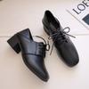 Women Single Shoes New Women High Heels Ladies Work Shoes Thick Heel Lace-up Pumps Women Casual PU Leather Shoes