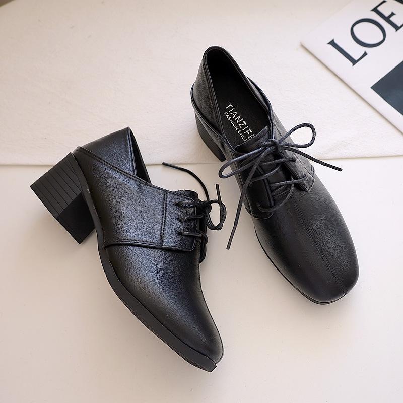 

Женская одиночная обувь Новая мода Женские туфли на высоком каблуке Женские рабочие туфли Толстый каблук Шнуровка Туфли-лодочки Женские повседневные туфли из искусственной кожи 38