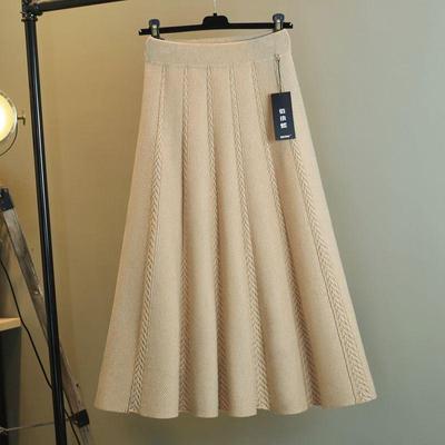 Autumn Winter Women's Skirt Knitting Solid Color High Waist A-line Elastic Waist Mid-length Skirt