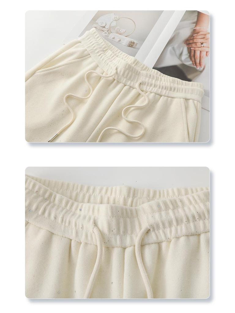 Gray Glitter High-Waisted Wide-Leg Elastic Drawstring Pants for Women - Spring/Autumn 2025