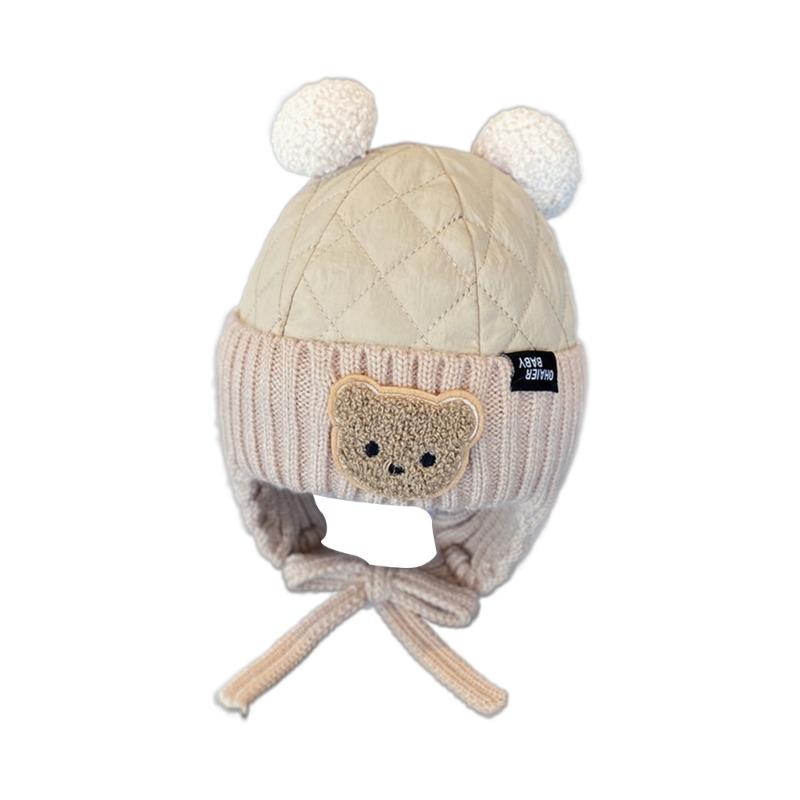 

Soft Beanie with Bear Pattern & Ear for Infants Stylish Winter Hat Warm & Comfortable Cap for 3-10 Years Boys Girls хаки