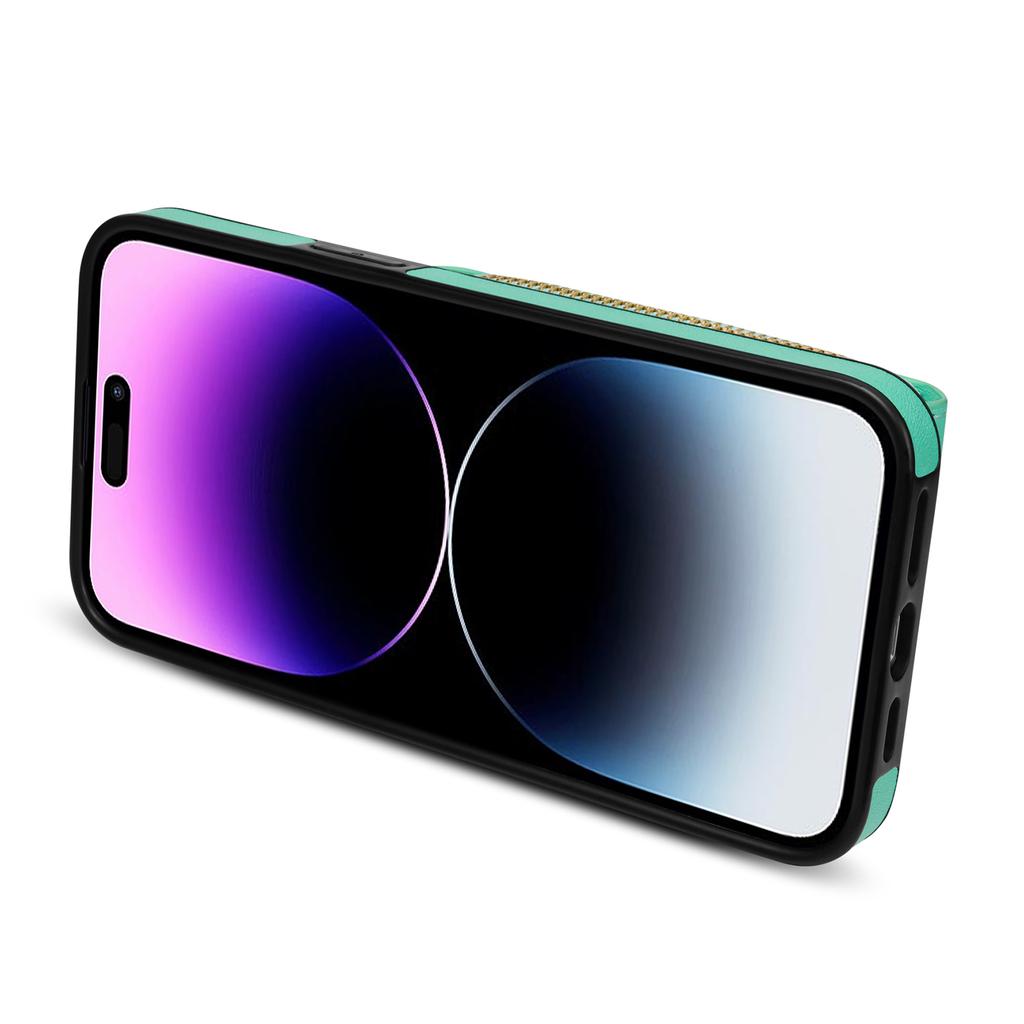 For iPhone 16 Pro Case Zipper Wallet Card Holder Leather+TPU Phone Cover with Strap