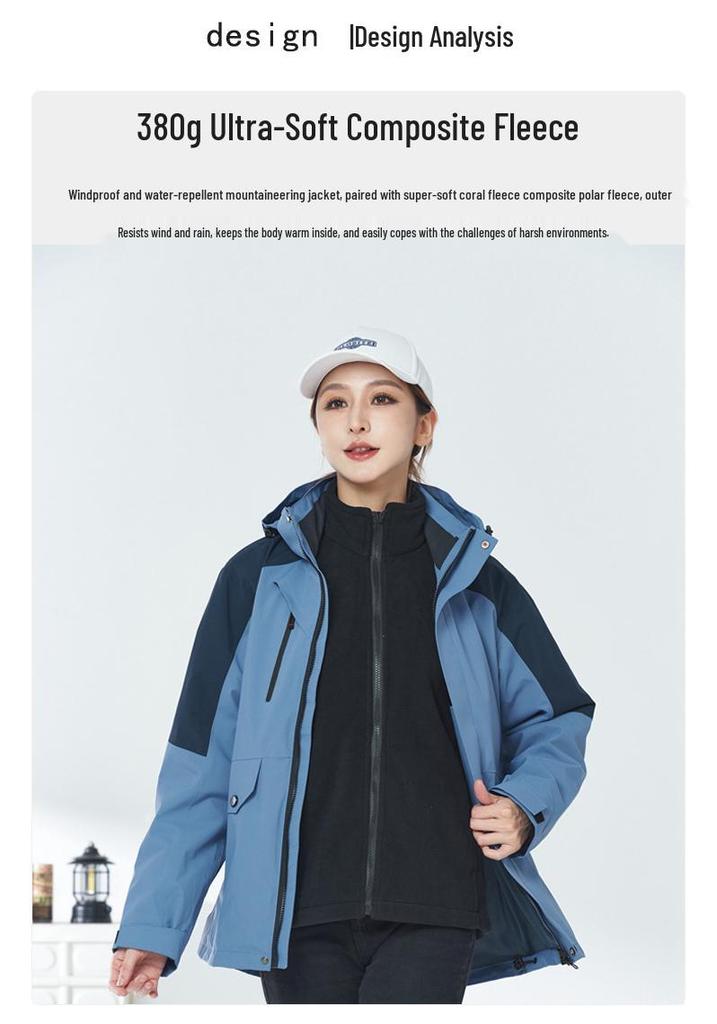 Autumn/Winter Outdoor Windproof Jacket & Workwear Two-Piece Cold-Proof 3-in-1 Mountaineering Suit for Men & Women