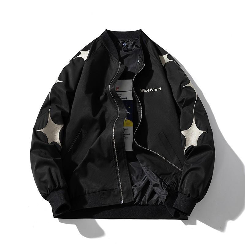 Star Embroidery Bomber Jacket Men Women Streetwear Casual Padded Baseball