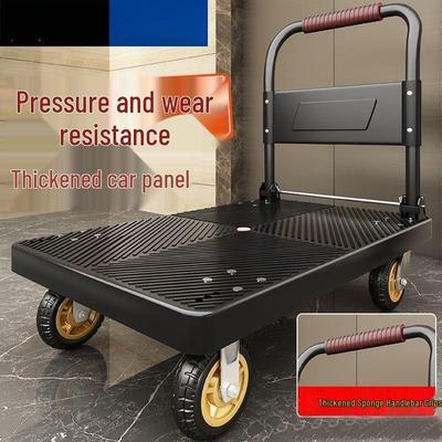Compact 4-Wheel Folding Trolley Cart for Household Moving and Shopping