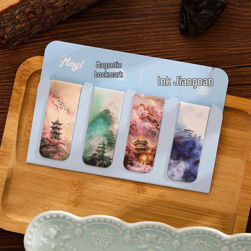 Set of 4 Magnetic Bookmarks: Van Gogh, Mucha, Monet, Ukiyo-e Art Clips & Fresh Refrigerator Magnets