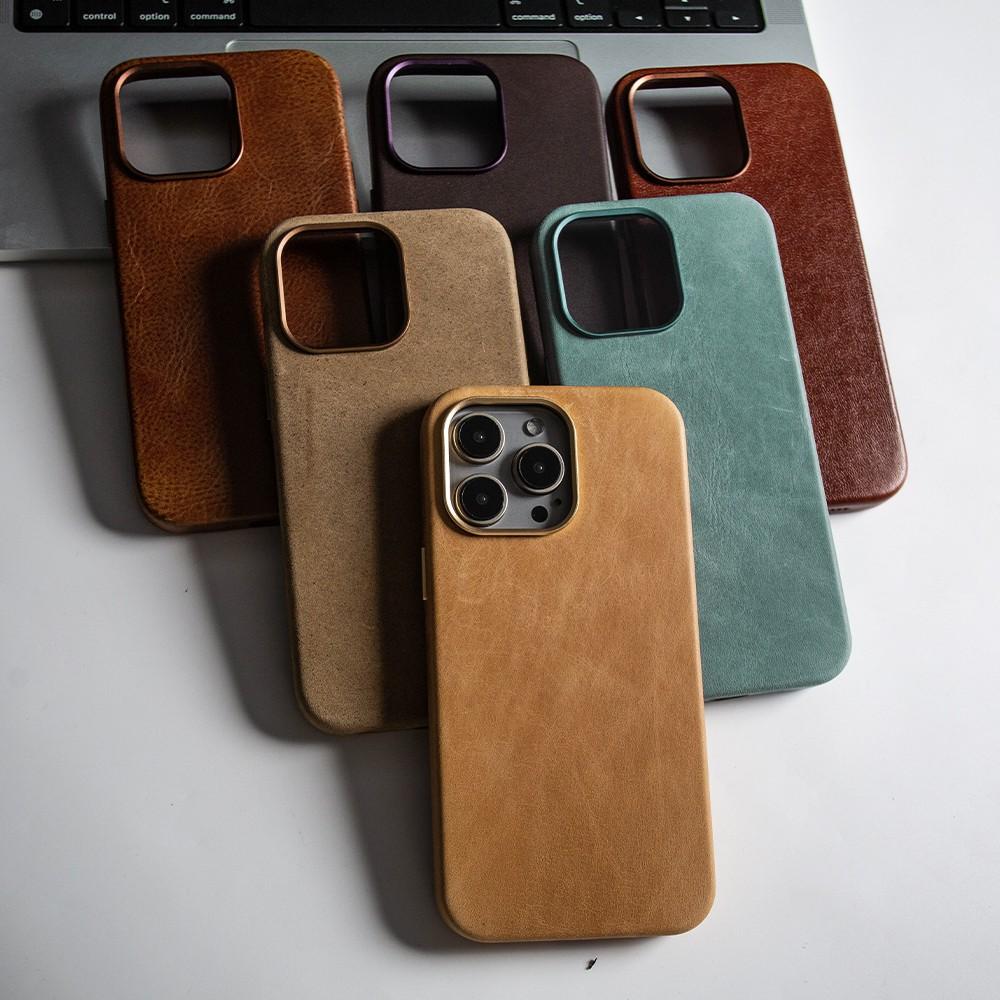 Luxury for Iphone15 Pro Max Magsafe Genuine Leather Cover Magnetic for Funda Iphone14Pro 13pro Full Coverage Carcasa Phone Coque