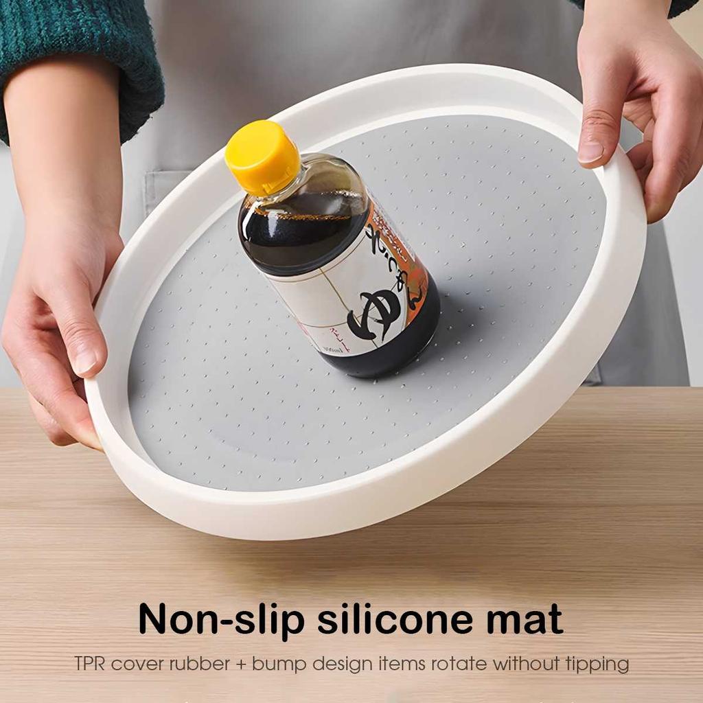1 PC 2-layer 360-degree Rotating Spice Storage Rack Non-slip Turntable Storage Tray Cosmetic Storage Box for Space Saving