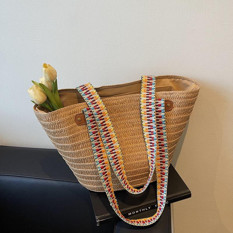 

Плетеная соломенная сумка женская большой вместимости новая весенне-летняя повседневная на плечо сумка-тоут курортный ветер пляжная сумка