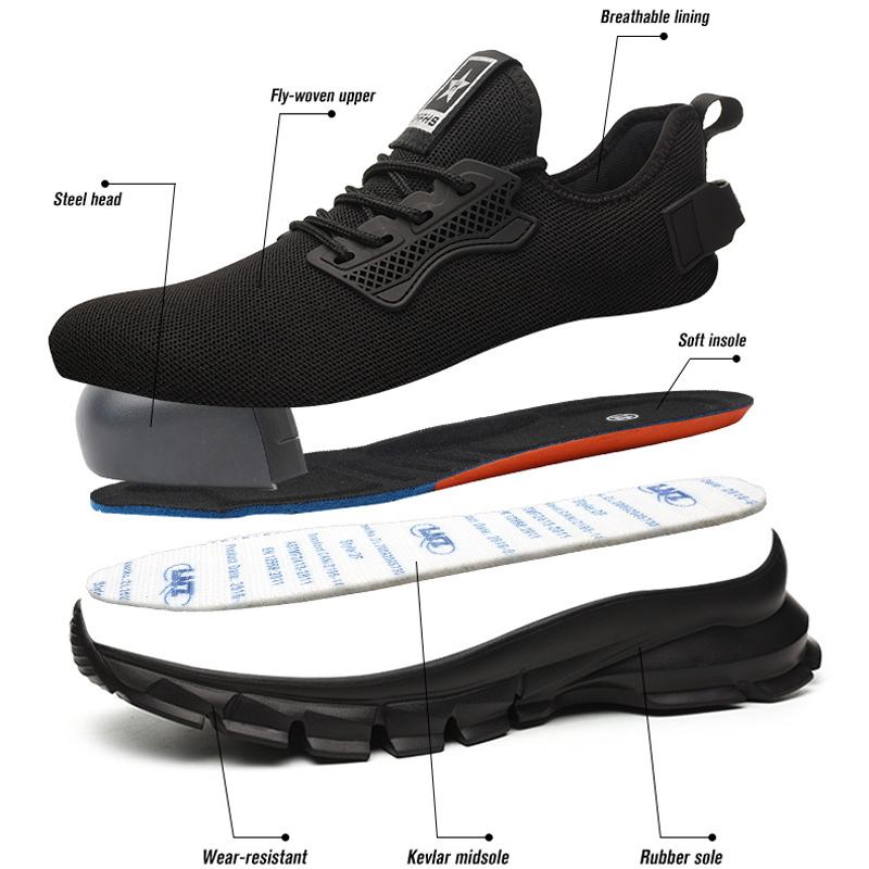 Lekkie Męskie Buty Robocze z Stalowym Noskiem Męskie Sportowe Buty Robocze Ochronne Antyzmiażdżeniowe Antyprzebiciowe Niezniszczalne Buty