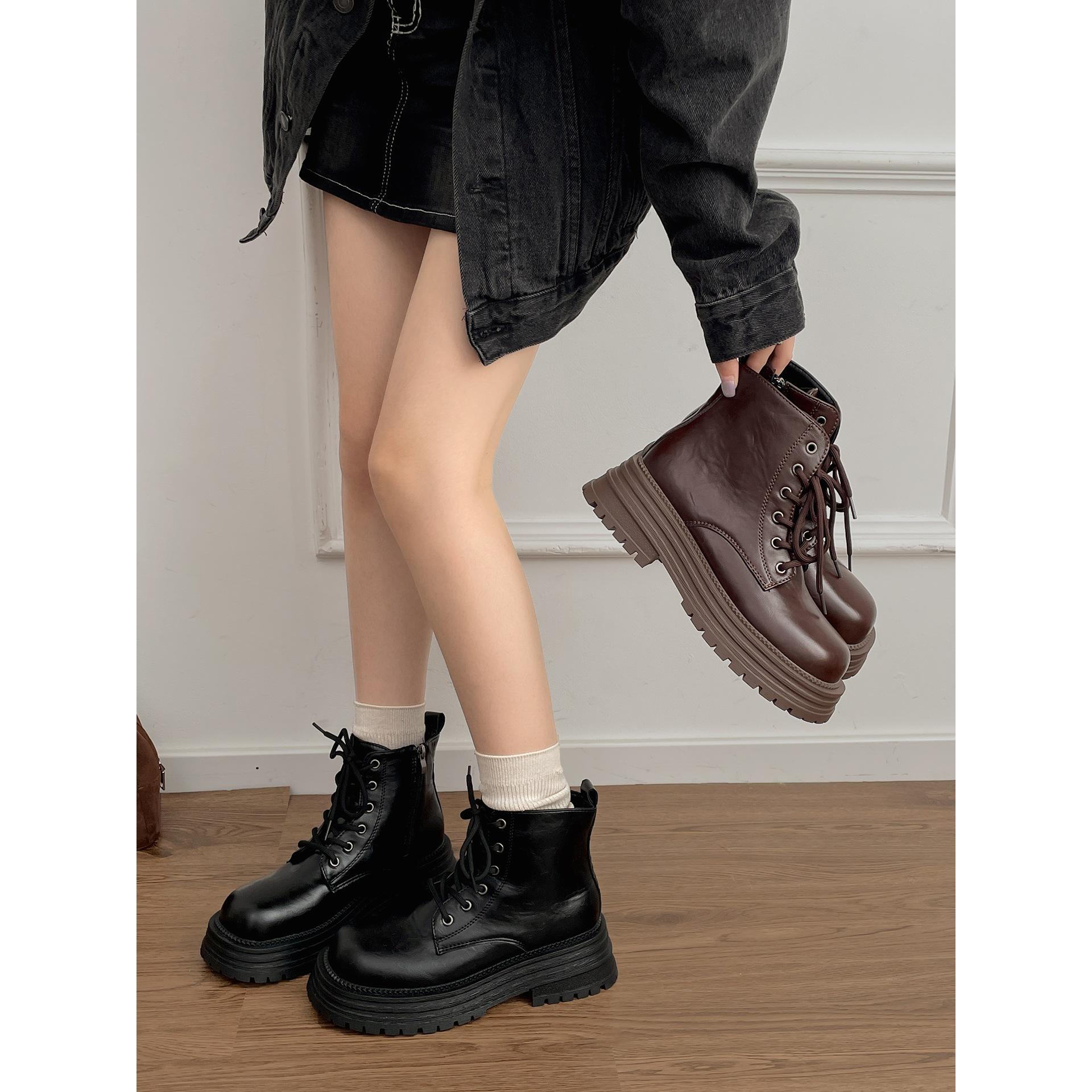 Wang Fan Black British Thick-soled Martin Boots Autumn Skirt Skinny Height Boots 35