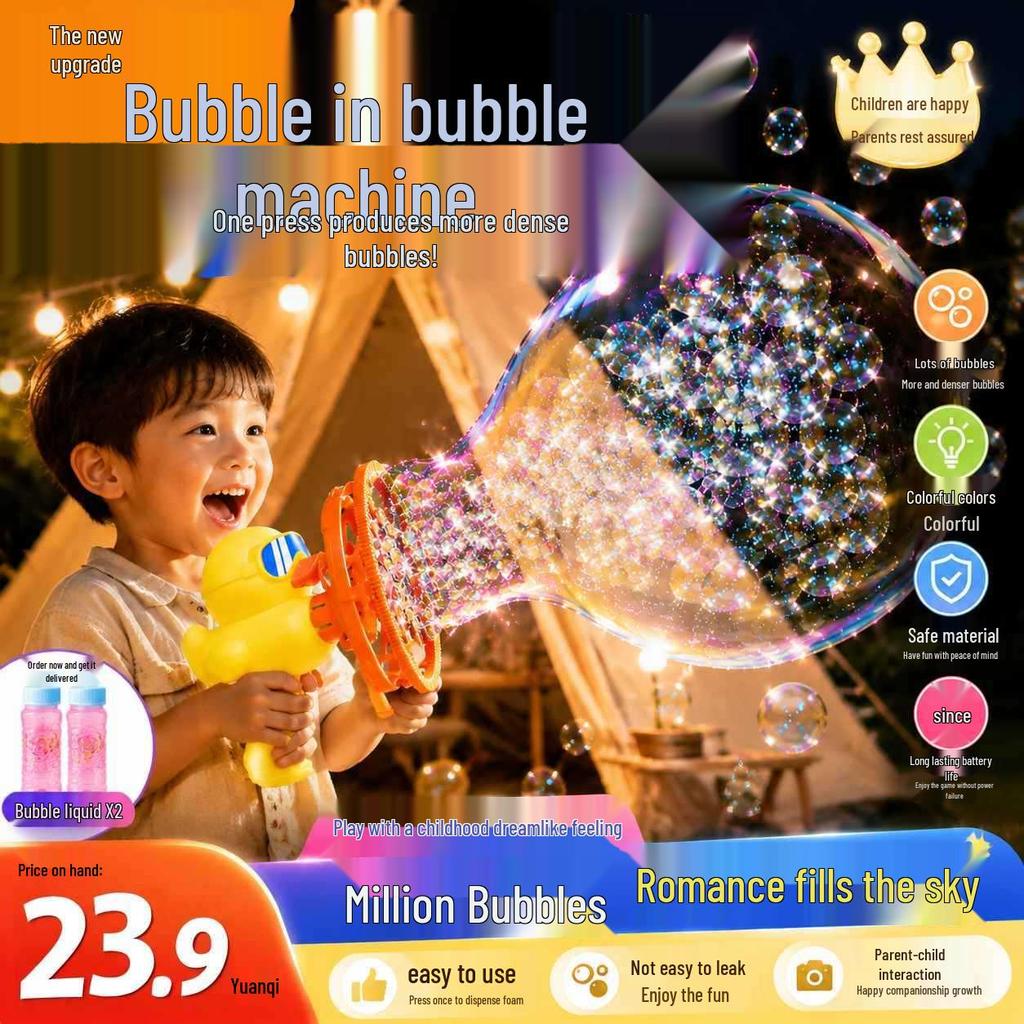 Yellow Duck Handheld Bubble Machine for Kids – Cute Outdoor Gift