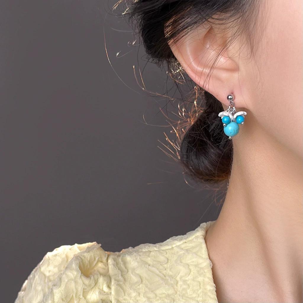Ethnic Turquoise Round Beads Ear Stud Piercing Earrings For Women Bohemia Fashion New Jewelry Friend Gift Party Daily