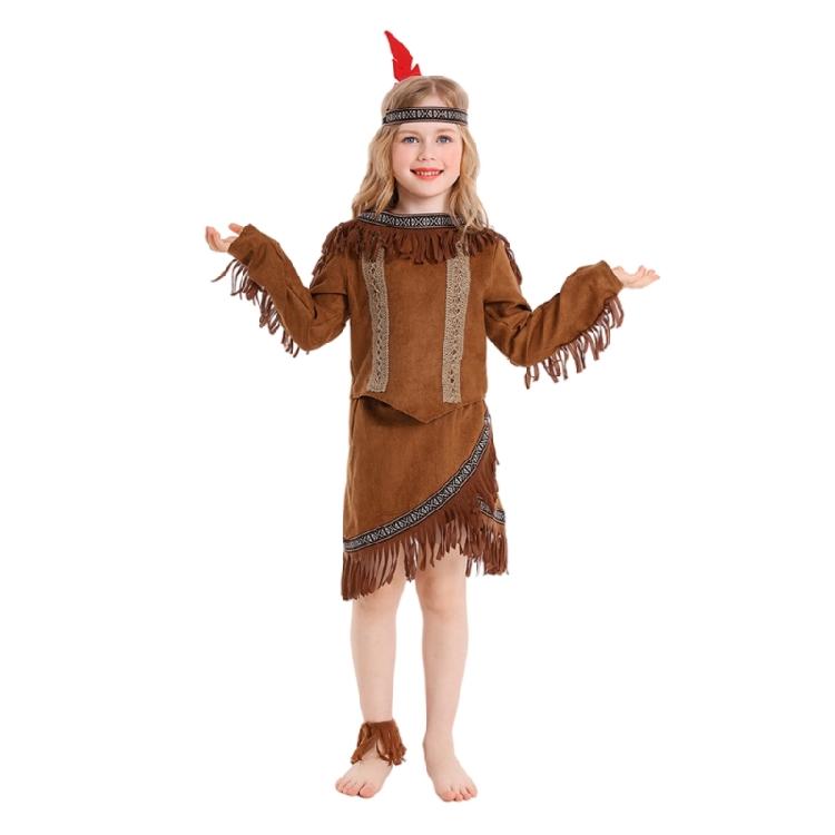 

5Pcs Kids Ethnic Encouraged Play Ensemble Outfit With Detailed Traditional Patterns And Soft Fabric Tops Skirts XL темно-коричневого