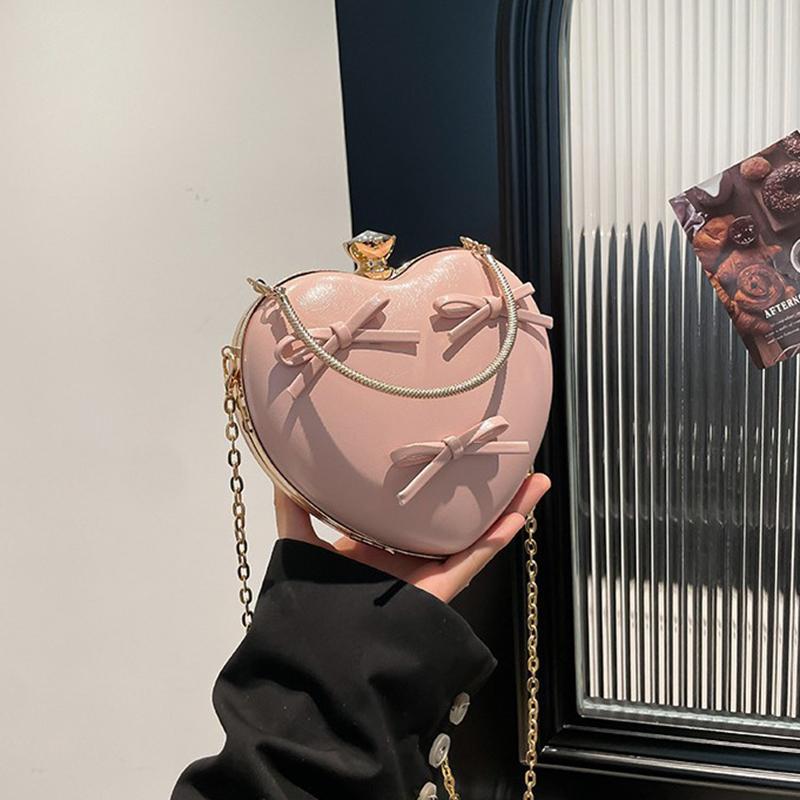 

Женские сумки через плечо, модные, синие, с бантом в форме сердца, новые тенденции, милые, модные, однотонные, с цепочкой, простые, через плечо 16x6x14cm розовый