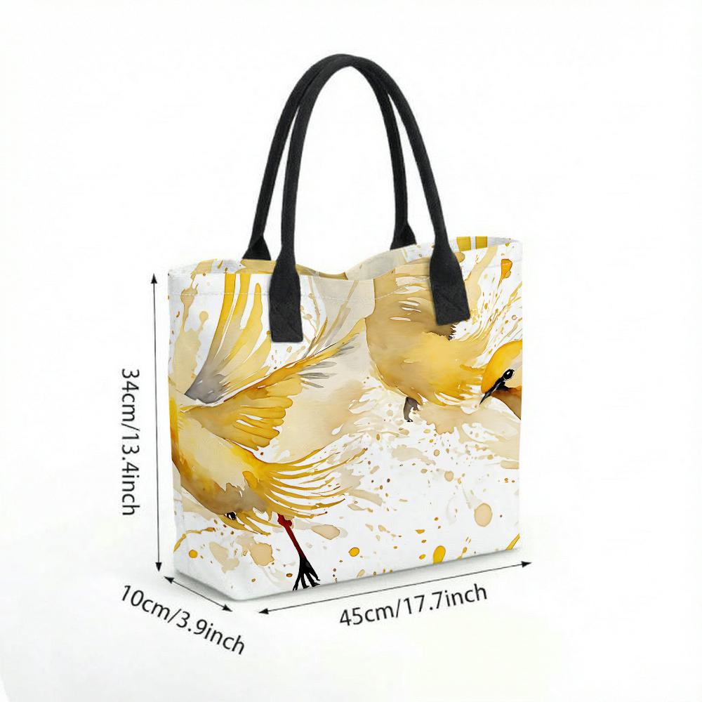 Watercolor Bird Print Tote Bag Casual Large Capacity Daily Handbag