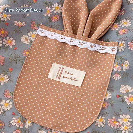 Bunny Ear Half Apron with Pockets Water-Resistant Waist Apron for Kitchen Gardening Adjustable Ties Cute Floral Print Cooking Apron