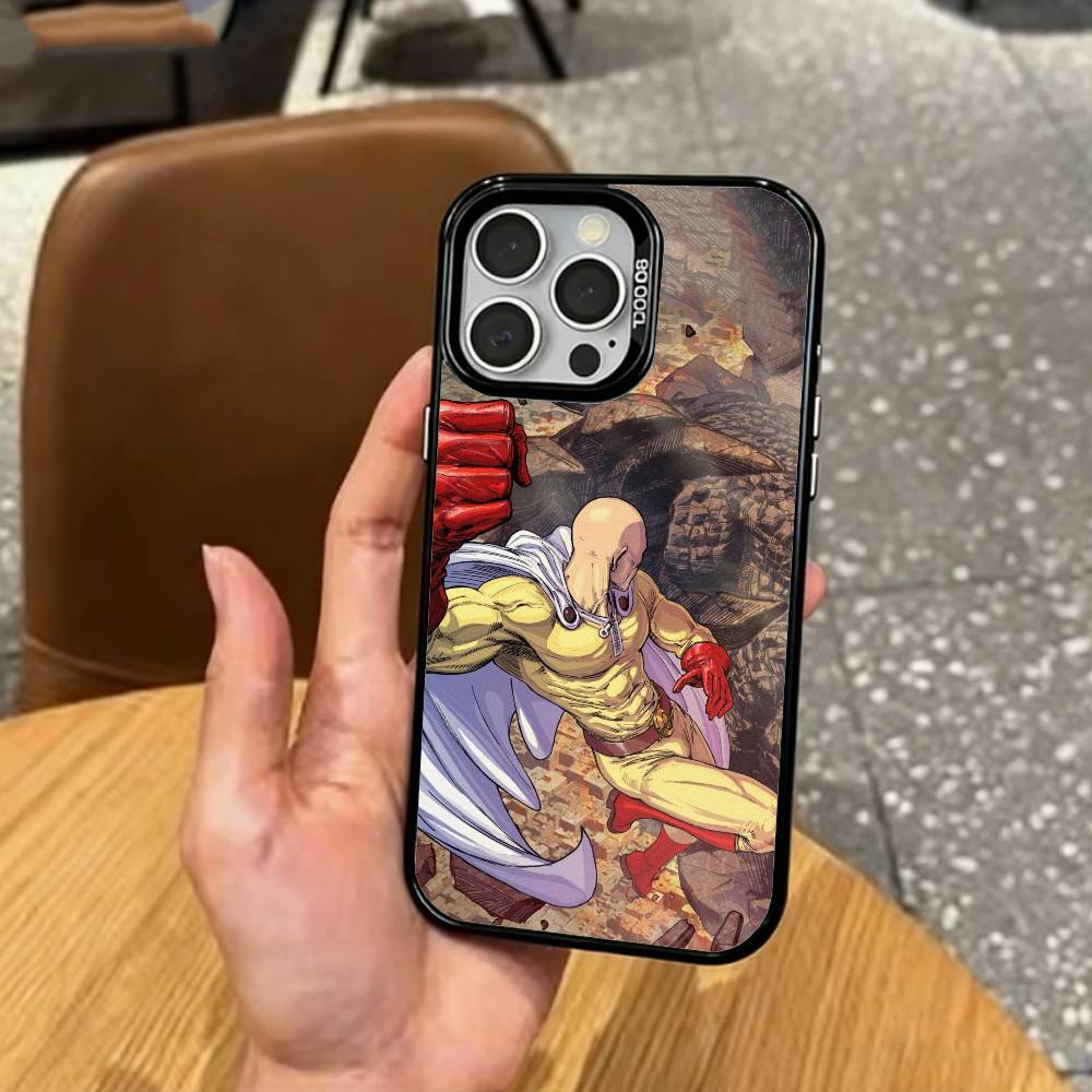 Funny One Punch M-Man Phone Case For iPhone17,16,15,14,13,12,11 Plus,Pro Max Colored Silver Plated Inside Cover