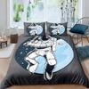 Child Cartoon Astronaut Duvet Cover Bedding Set King Size Boys Kids Galaxy Stars Out Space Soft Polyester Comforter Cover Black