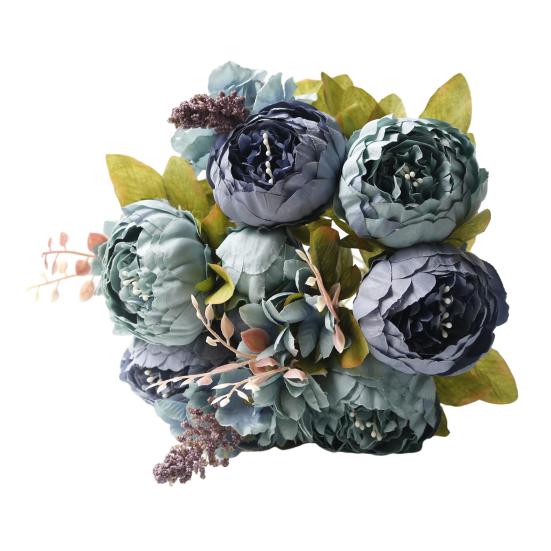 13 Heads Artificial Flower Silk Fabric Realistic Peony Bouquet with Soft Touch Home Wedding Display Office Decoration
