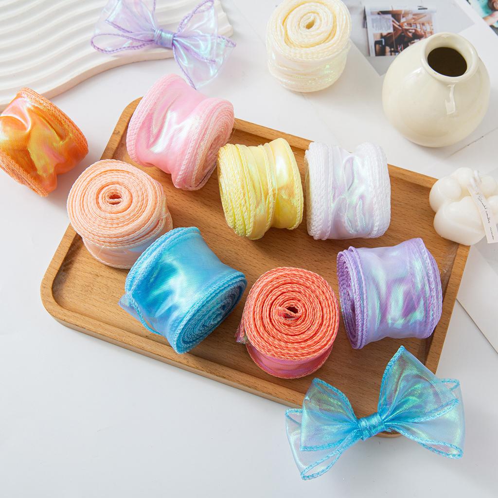 Iridescent Wavy Fish‑Tail Tulle Ribbon, Colorful Lace Yarn Tape for Flower Packaging Bow Making and Floral Art Decoration