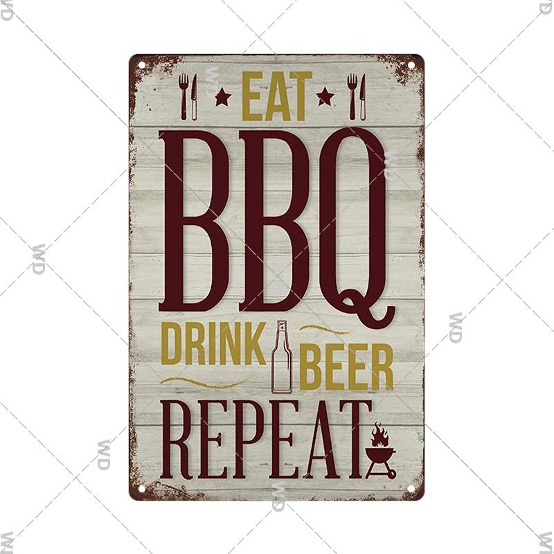 BBQ Vintage Tin Sign Plaque Barbecue Metal Plate Sign Wall Art Decoration Kitchen Man Cave Terrace Beach House Club Wall Decor
