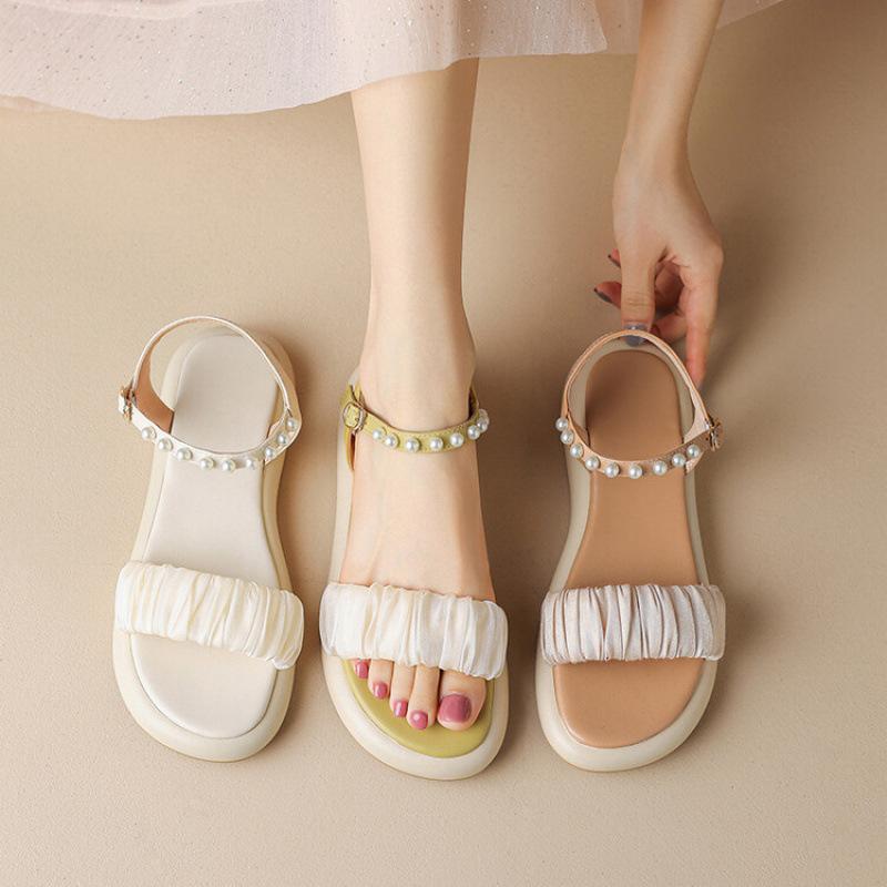 Summer Women's Casual Sandals Comfortable Soft-soled Non-slip Thick-soled Sandals Buckle Empty Round Head New One-word Sandals