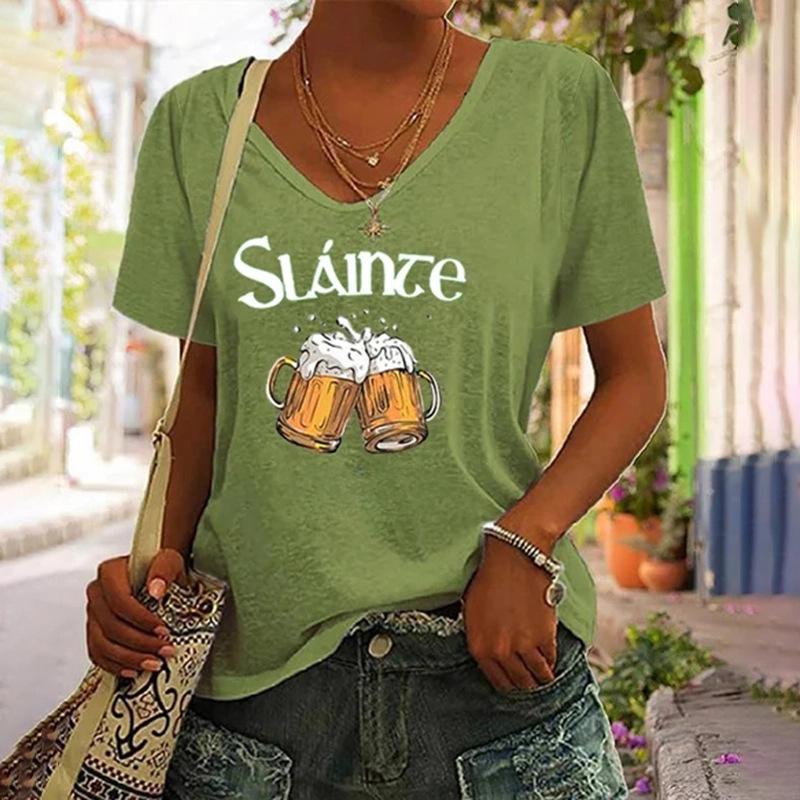 Summer V-neck 3D Printed Top Fashionable Casual Short Sleeved Women's T-shirts