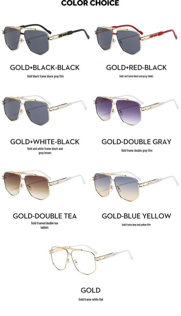 Trendy Euro-American Metal Double Bridge Irregular Sunglasses - Stylish, Casual, Versatile Sun Protection