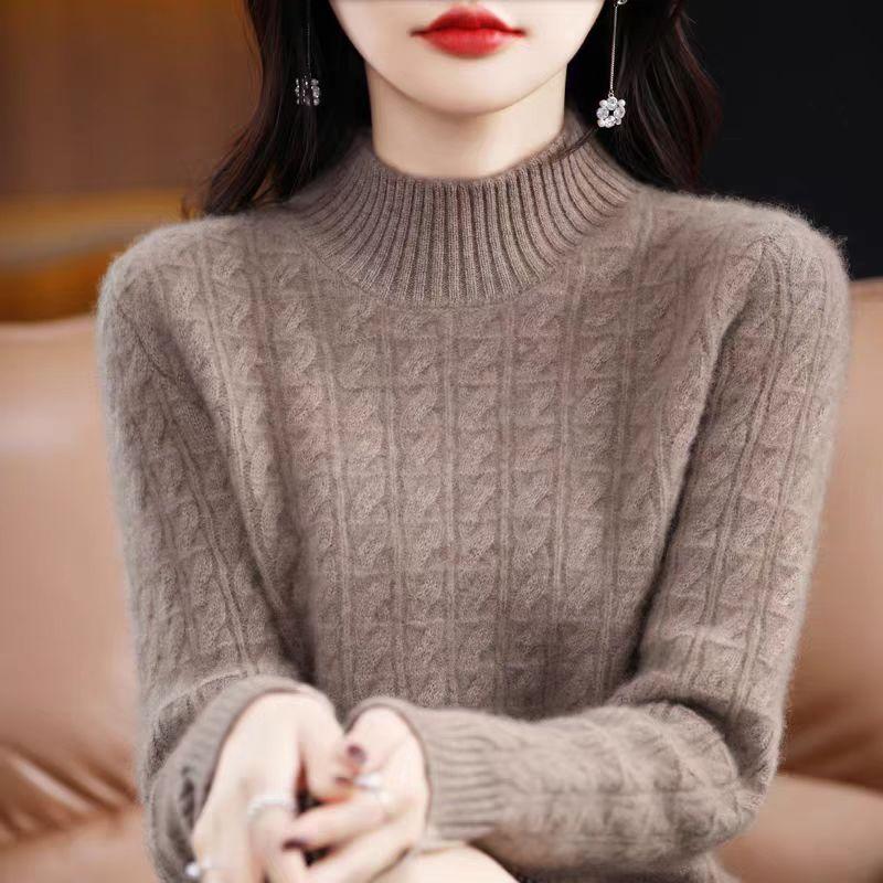 Autumn Winter Half High Collar Bottomed Knitting Top Women Long Sleeve Solid Color Casual All-match Sweater