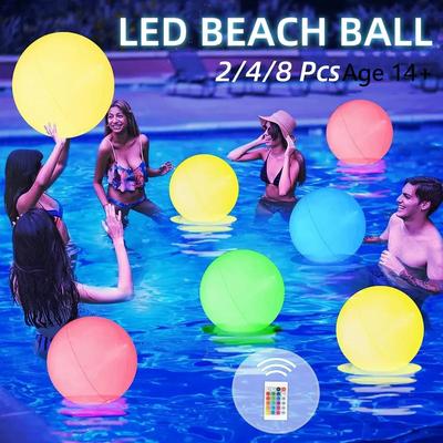 Light Up Beach Balls 40cm LED Pool Games Ball Toy For Glow In The Dark Pool Party 16 Colors Lights & 4 Light Modes
