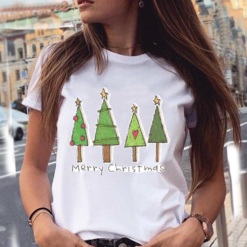 Christmas Animal Merry Chris Print Summer Loose Round Neck Pure Cotton Short Sleeved Shirt T-Shirts Women’s