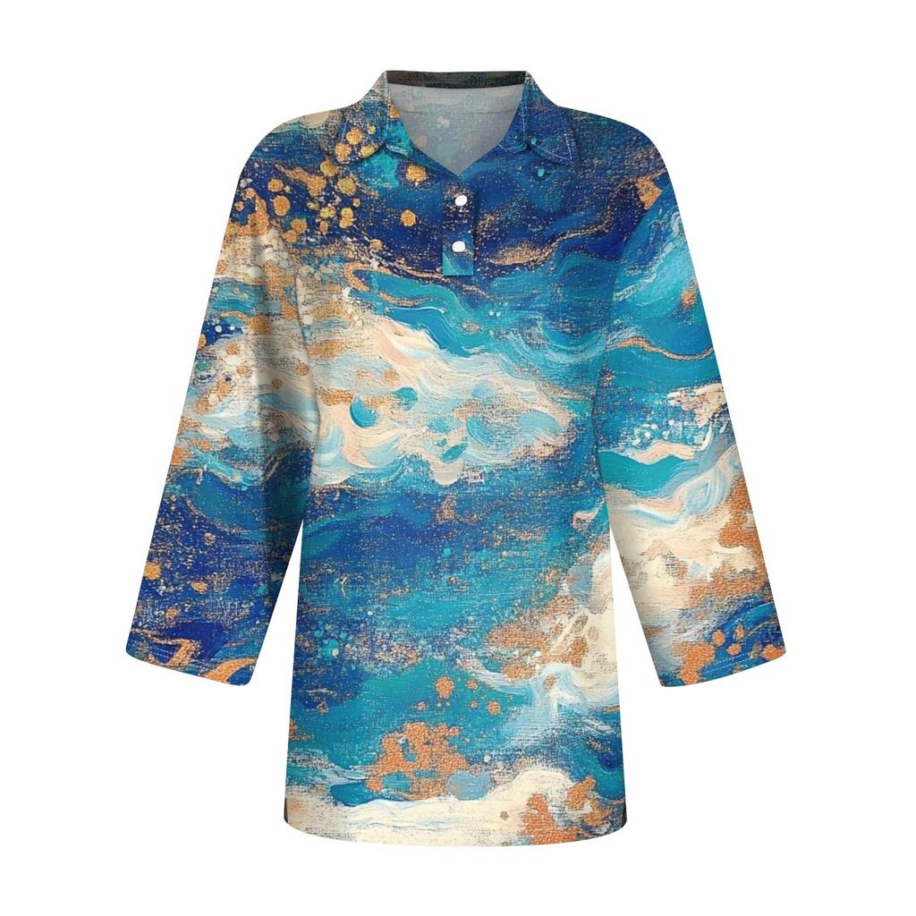 Damenmode Casual Revers Kurzarm Bedrucktes Hemd Damen Button Up Tops