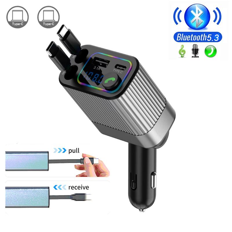 12-24V Car Bluetooth 5.3 FM Transmitter USB PD Dual Type C Fast Charge Car Charger Adapter Handsfree Call with Ambient Light
