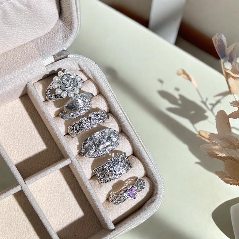 French Retro Hollow Full Diamond Zir*****Pen Ring Niche Design Fashion High Sense Light Luxury Personality Ring Women