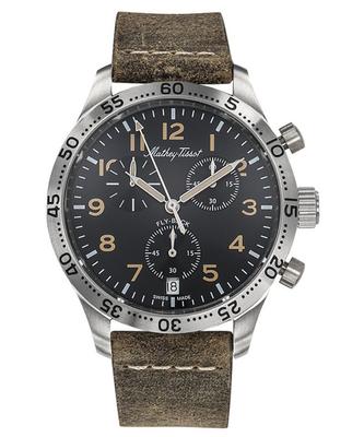 Flyback Type 21 Cronógrafo Correa de cuero Esfera negra Cuarzo H1821CHALNO Reloj para hombre