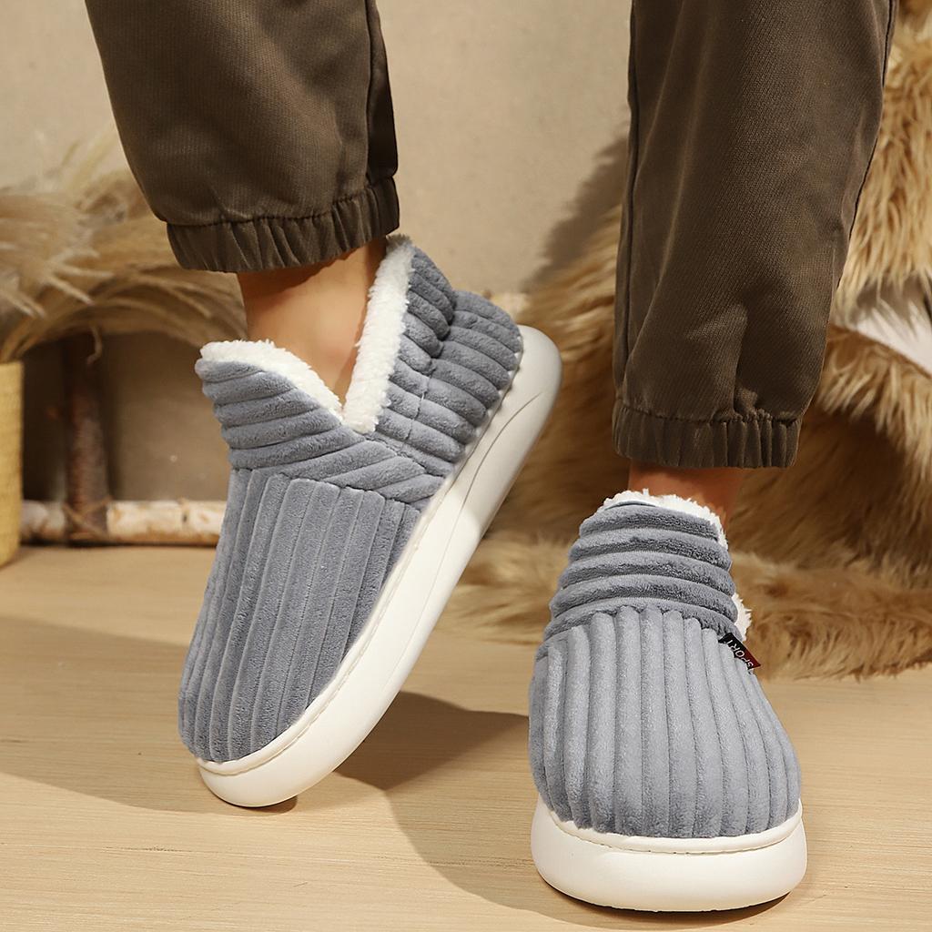 Winter Geschlossene Ferse Baumwollschuhe Herren Damen Dicke Sohle Innen Außen Fleecegefüttert Pelz Hausschuhe Warme Plüsch Hausschuhe