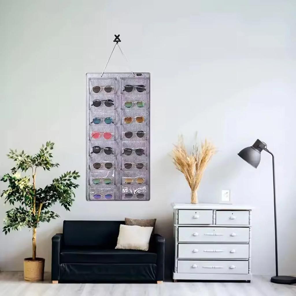 16 Slots Felt Eyeglasses Stand Holder for Sunglasses Glasses Storage Display Hanging Bag Wall Pocket Storage Box Organizer Bags