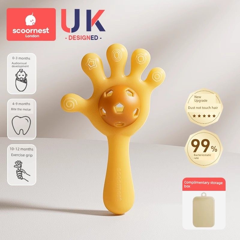 

SCOORNEST Handbell Teether Baby Toys 0 to 6 Months Old Baby Newborn Biteable Small-Month Grip Palm tooth gel-free storage box