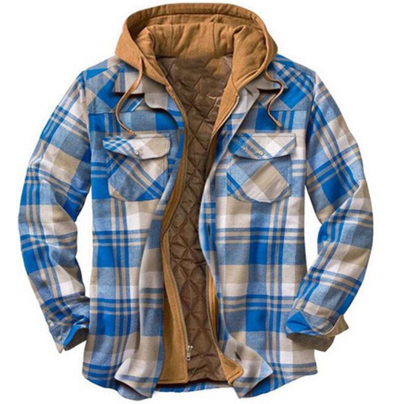 Men's Autumn/Winter Plaid Hooded Cotton Jacket 