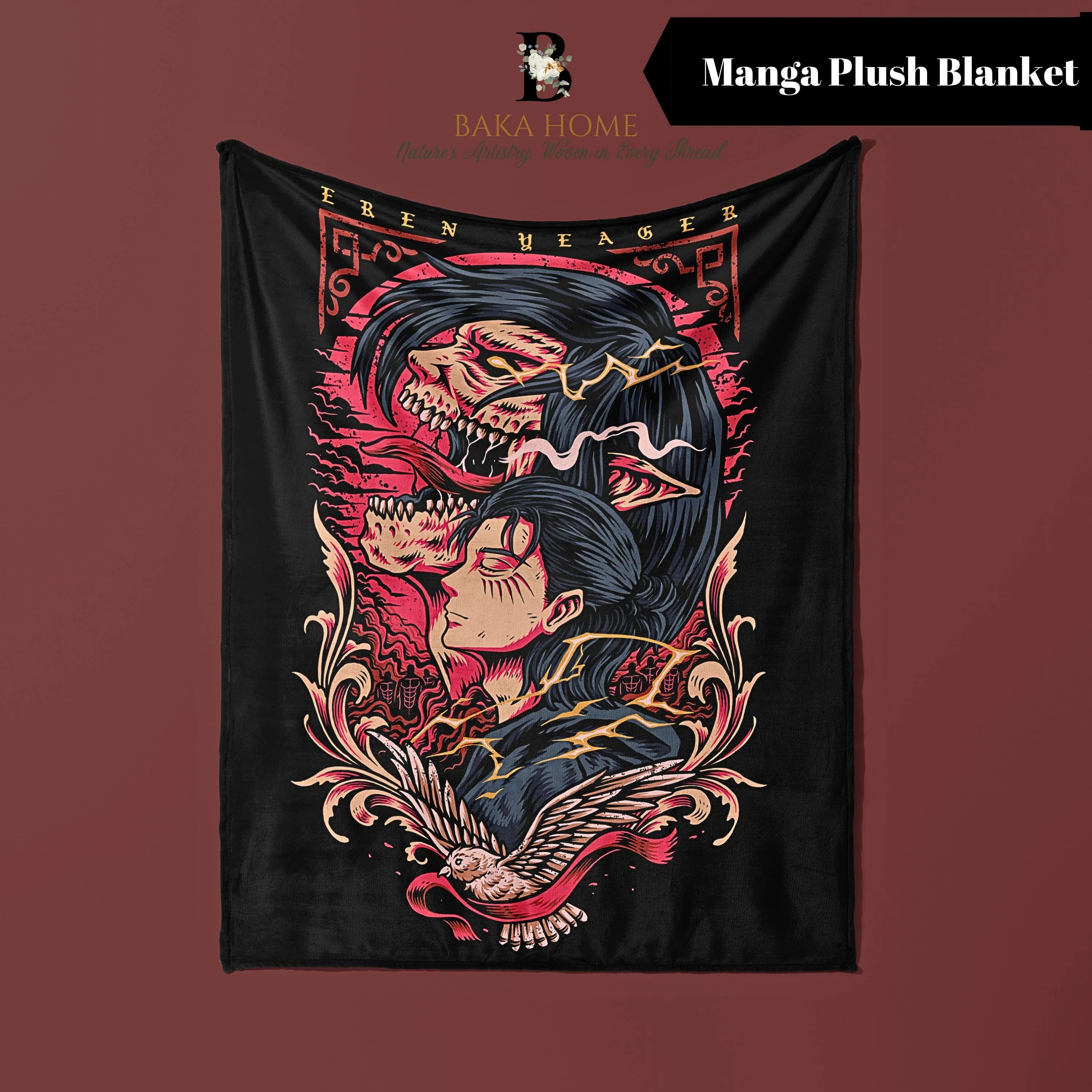 Manga Blanket Anime Blanket Eren Yeager Tapestry Anime Plush Blanket Giftful Aot Artful Anime Manga Gifts for Eren Yeager Merch 74x94cm(29x37in)