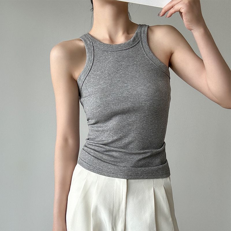 

Fashion Sexy White Knitted Fabric Female Summer Silm Halterneck Grey M
