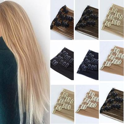Extensions de cheveux synthétiques lisses avec pinces pour femmes, postiche en Fiber de couleur Pure à haute température