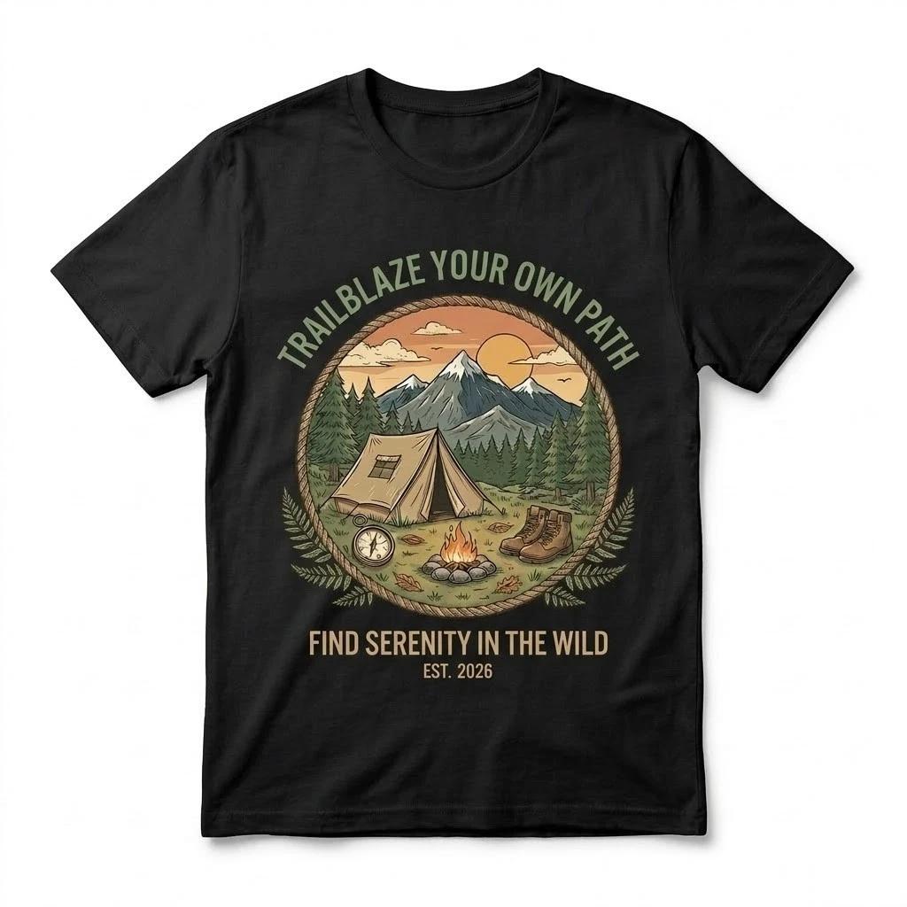 Trailblaze Your Own Path T-Shirt - Find Serenity in the Wild Vintage Camping Tee XXL