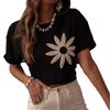 Summer Flower Embroidery Loose Women Blouse Round Neck Short Sleeved T-shirt Fashion Elegant Casual Tops Sweet Simple Office Black Shirts