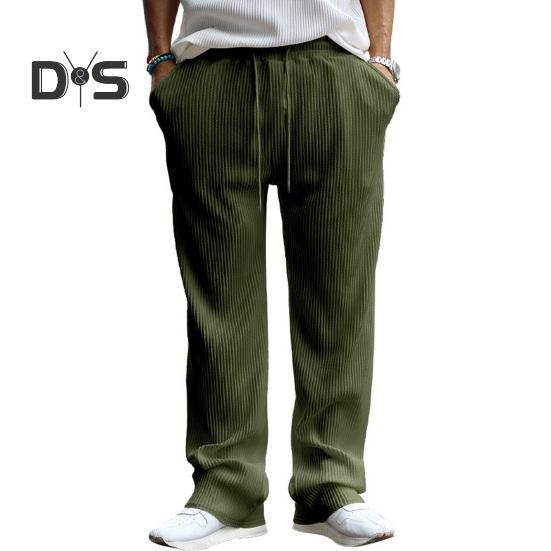 Men's Casual Wide-Leg Trousers Drawstring Waist Sweatpants with Side Pockets Straight Striped Loose Fit Trousers for Travel Outdoor Sports