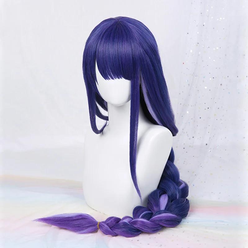 Game Impact Raiden Shogun Cosplay Wig Beelzebul Purple Long Heat Resistant Synthetic Hair Braided Baal Wigs