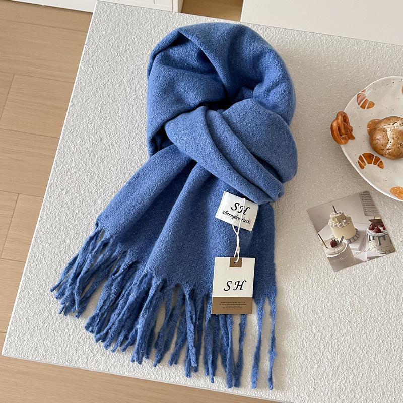 2025 Solid Color Thick Cashmere Winter Warm Women Scarf Large Blanket Pashmina Shawl Wraps Bufanda Female Tassel Foulard